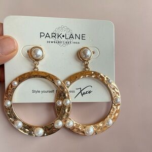 Park Lane Gold Hoop Earrings with White Pearl Accents